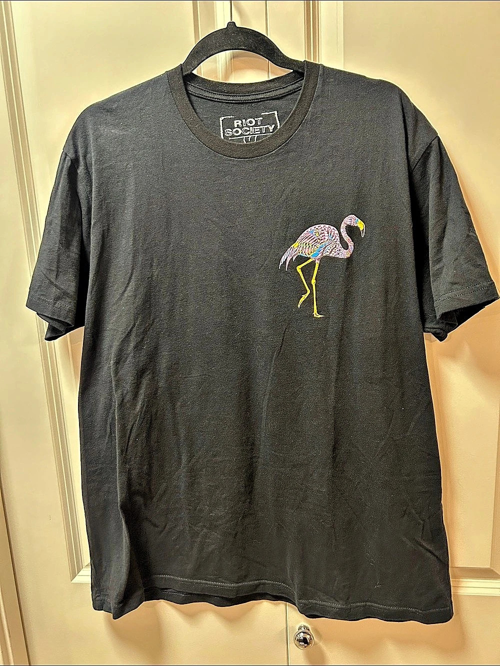 Riot Society Tropical Flamingo Mens T-Shirt Black XL